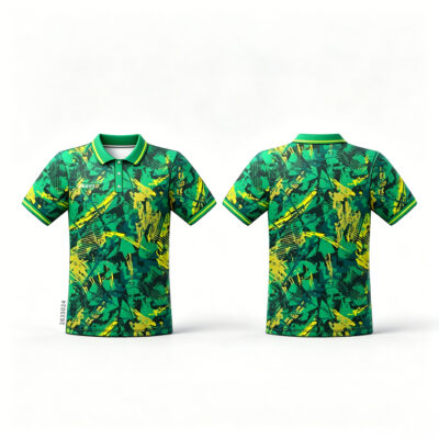 Custom Sublimated Polo Shirt Green Yellow Abstract Camo