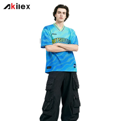OUTSIDERS Sky Blue All-Over Print Oversized Streetwear T-Shirt