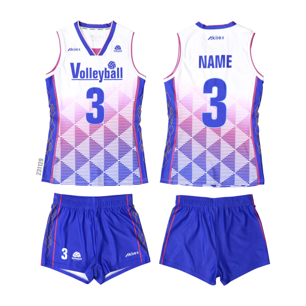 Front and back views of sleeveless sublimated volleyball uniform set