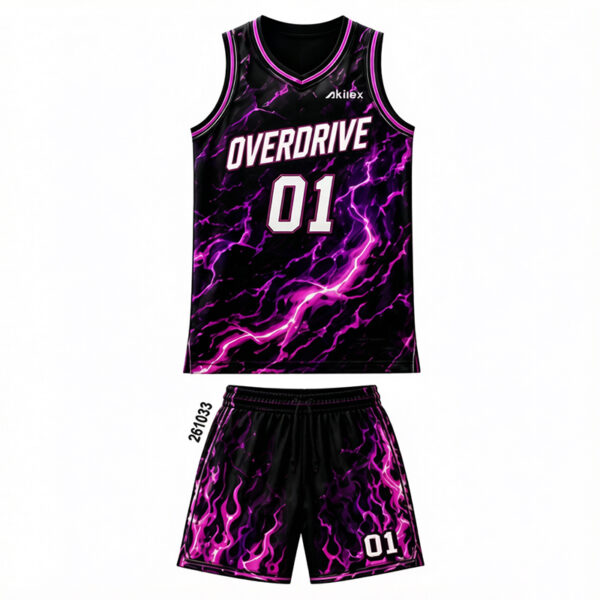 Custom Sublimated Basketball Uniform - Black Team Jersey Set - product view 5