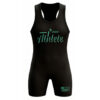 2616003 Black custom wrestling singlet with green Athlete logo