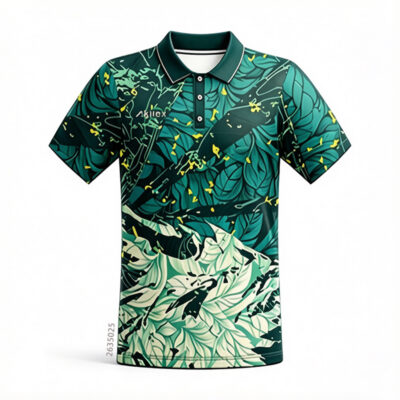 Custom All Over Print Polo Shirt Dark Green Tropical Leaf