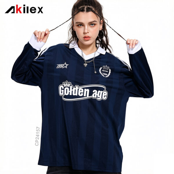 Custom Dark Blue Long Sleeve Sublimated Football Jersey