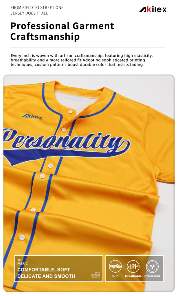 Custom Sublimated Baseball Jersey Yellow Team Uniform product detail view 12