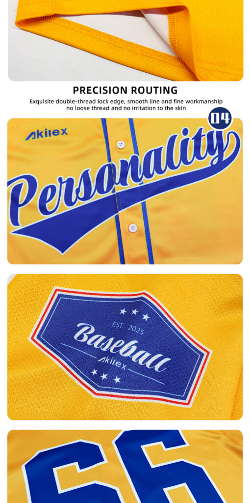Custom Sublimated Baseball Jersey Yellow Team Uniform product detail view 18