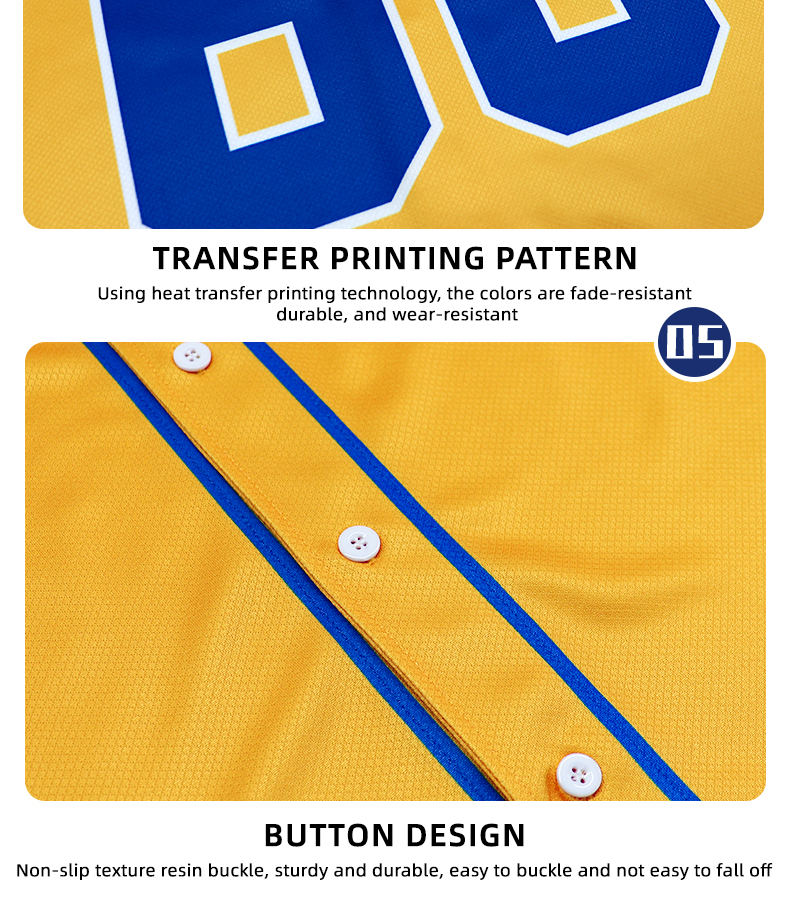Custom Sublimated Baseball Jersey Yellow Team Uniform product detail view 19