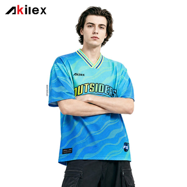 OUTSIDERS Sky Blue All - Over Print Oversized Streetwear T - Shirt
