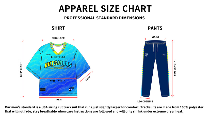 Size Guide - custom tracksuit