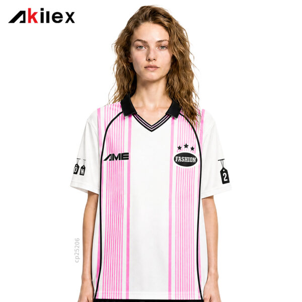 Custom Sublimated Polo Shirt - Pink Striped Streetwear