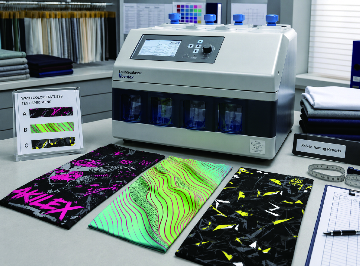 Wash color fastness testing for sublimated sportswear fabric