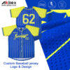 Custom Sublimated Baseball Uniform Blue & Yellow Jersey product detail view 18