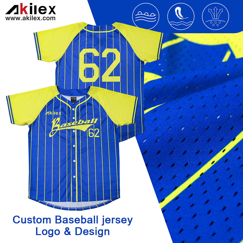 Custom Sublimated Baseball Uniform Blue & Yellow Jersey product detail view 18