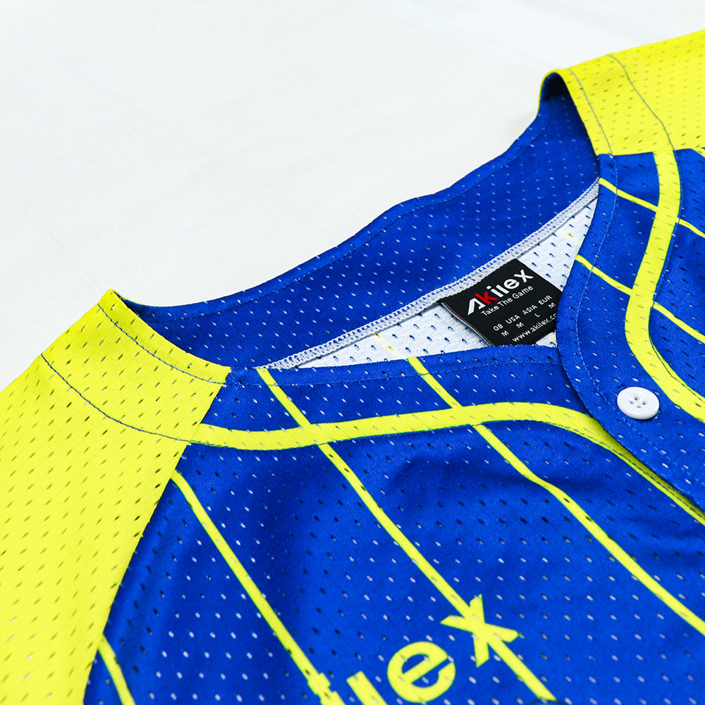 Custom Sublimated Baseball Uniform Blue & Yellow Jersey product detail view 11