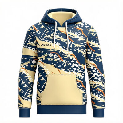 Custom Sublimated Camo Hoodie - Wholesale Navy Pullover