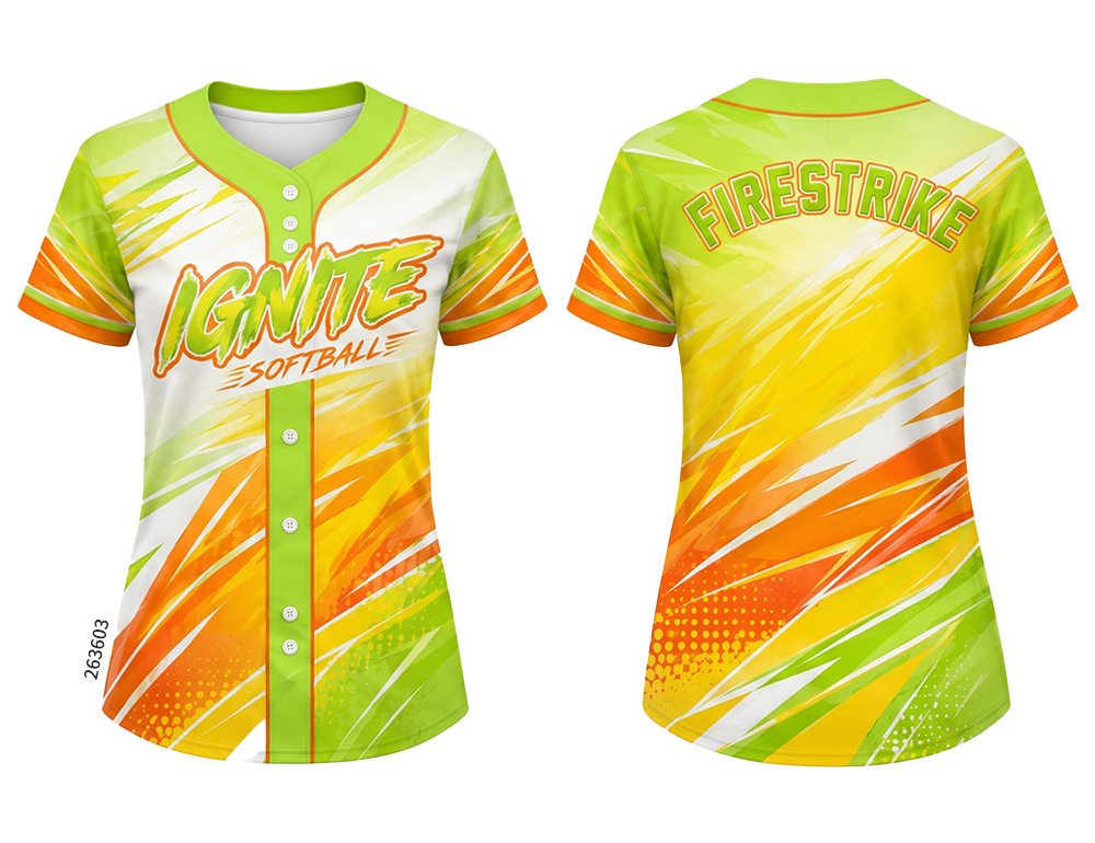 Lime Ignite custom sublimated softball jersey, front and back