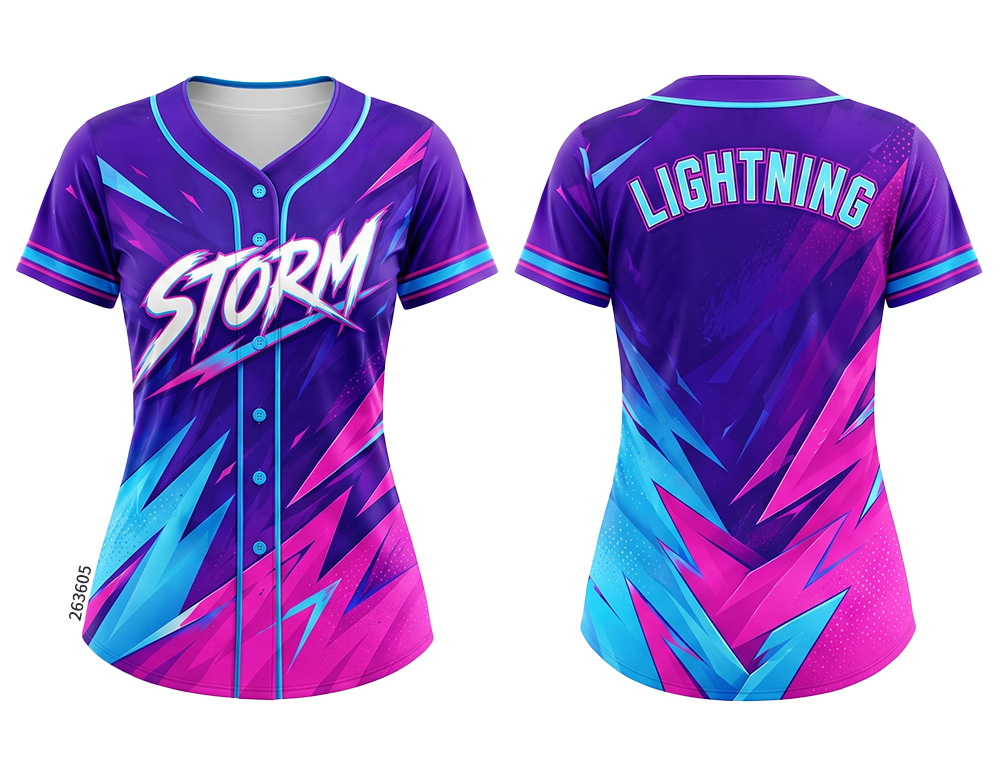 Purple Storm custom sublimated softball jersey, front and back