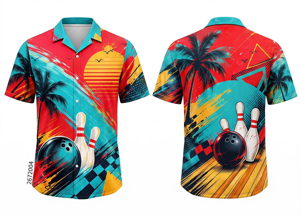 Dye Sublimation Bowling Jersey - Custom Blue & Pink Shirt - product photo 2