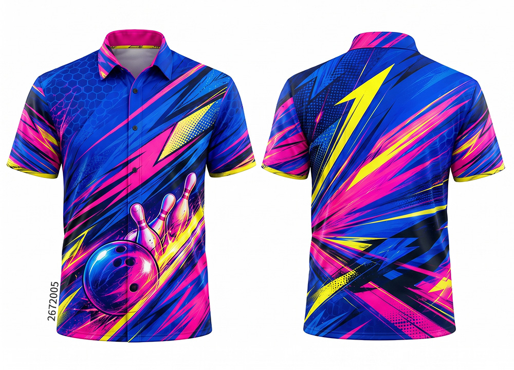 Dye Sublimation Bowling Jersey - Custom Blue & Pink Shirt - product photo 1