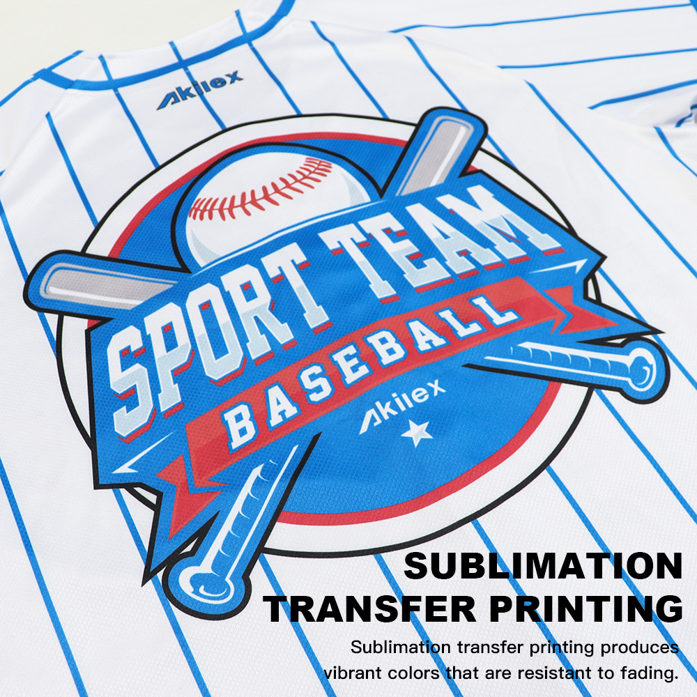 Custom Sublimated Baseball Uniform Blue Pinstripe Jersey product detail view 16