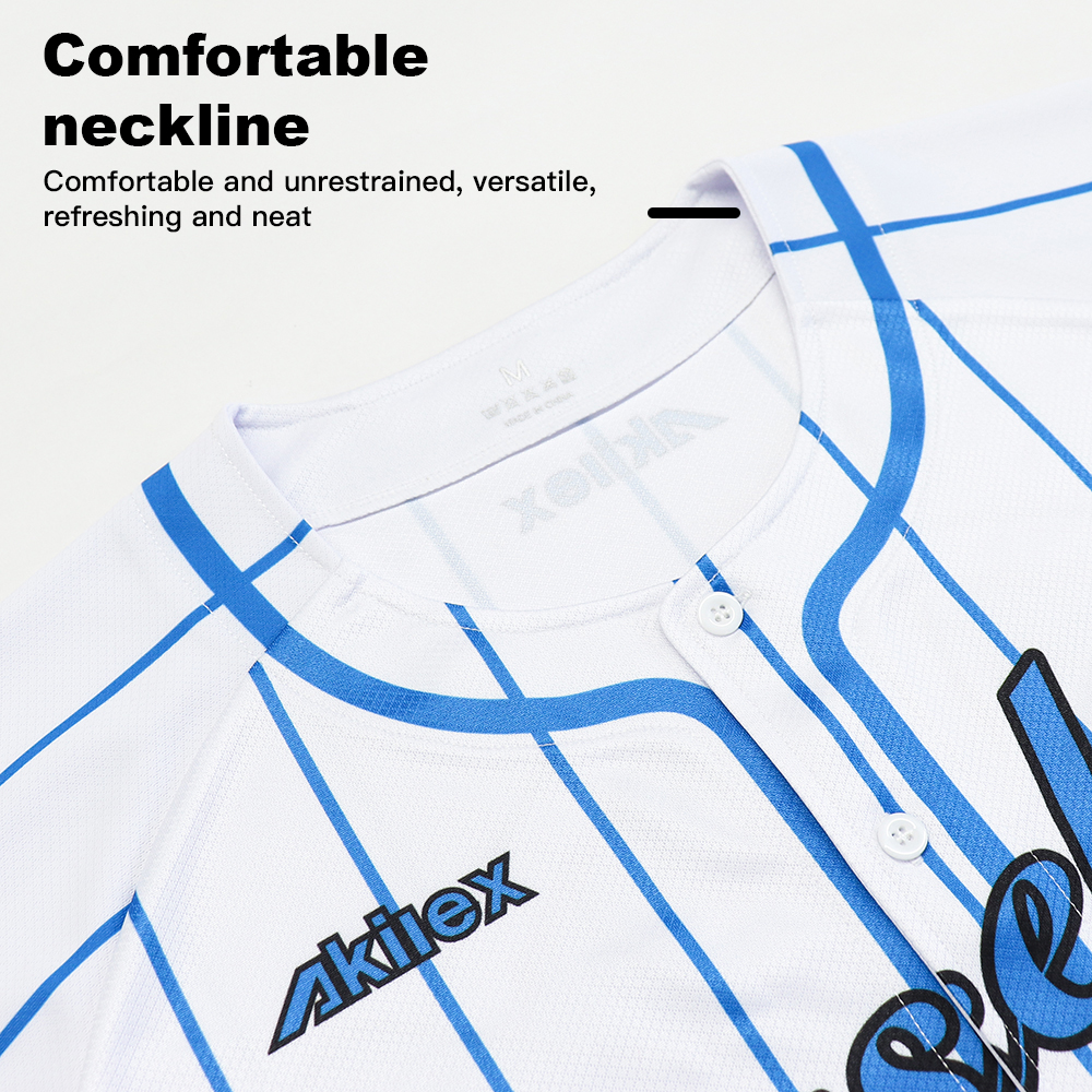 Custom Sublimated Baseball Uniform Blue Pinstripe Jersey product detail view 11