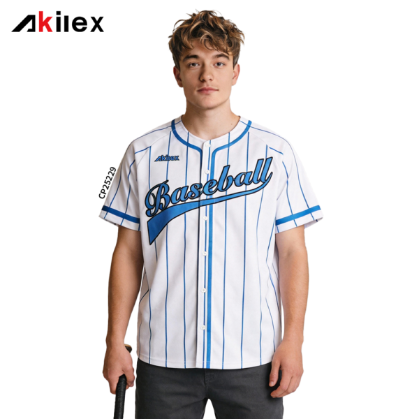 Custom Sublimated Baseball Uniform Blue Pinstripe Jersey