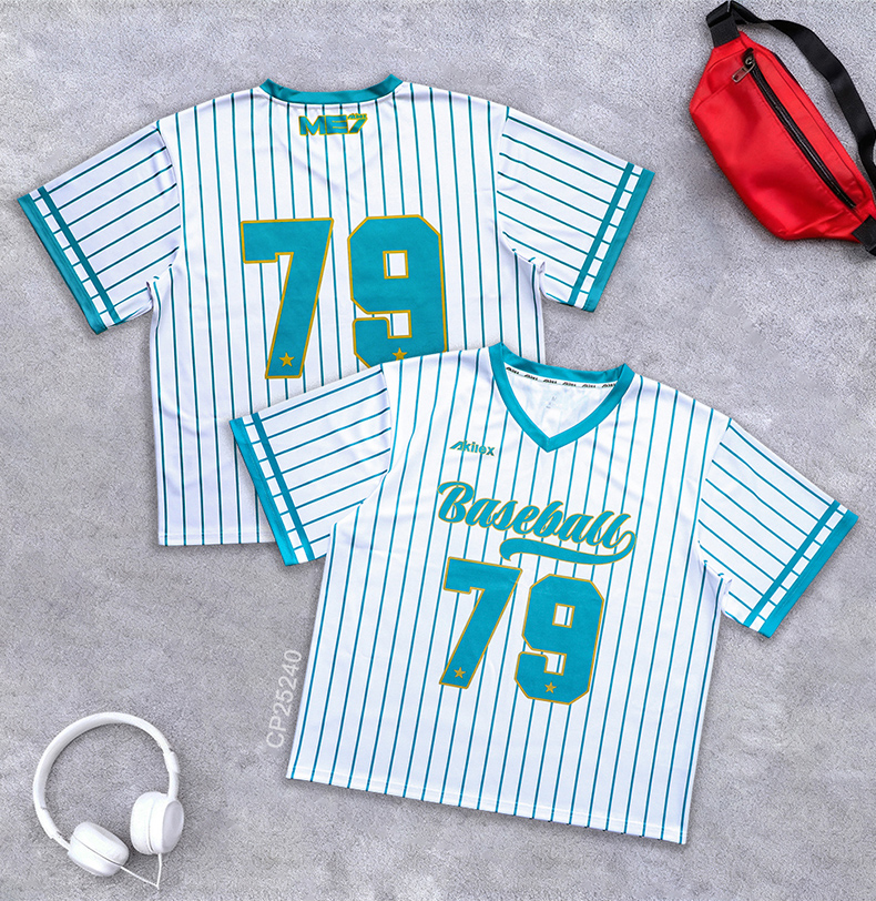 Custom Sublimated Retro Baseball Jersey - Teal Striped Shirt - product photo 10