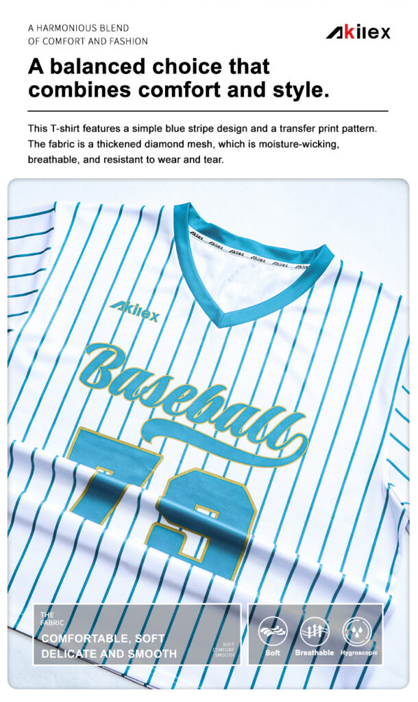 Custom Sublimated Retro Baseball Jersey - Teal Striped Shirt - product photo 9