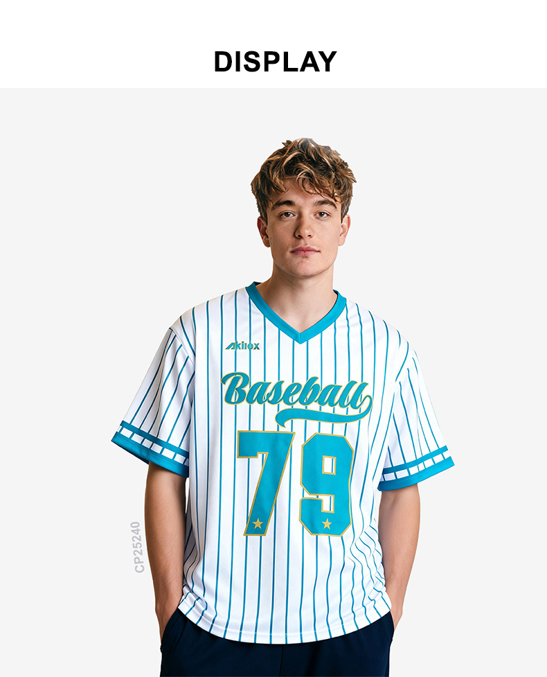 Custom Sublimated Retro Baseball Jersey - Teal Striped Shirt - product photo 2