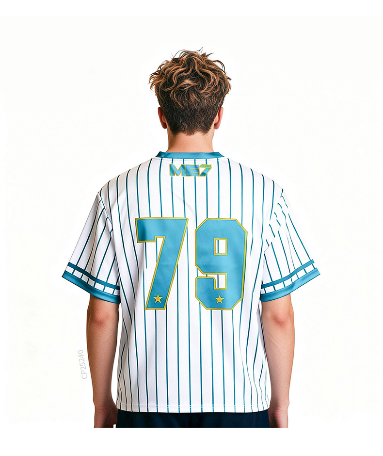 Custom Sublimated Retro Baseball Jersey - Teal Striped Shirt - product photo 1
