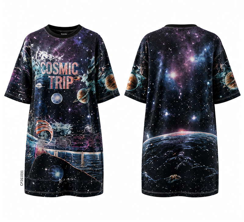 Customized T-Shirt Dress - Space Nebula Print - detail - Akilex custom sublimation