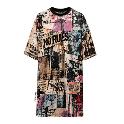 CP261033 Wholesale T-Shirt Dress - Custom Grunge Collage Print