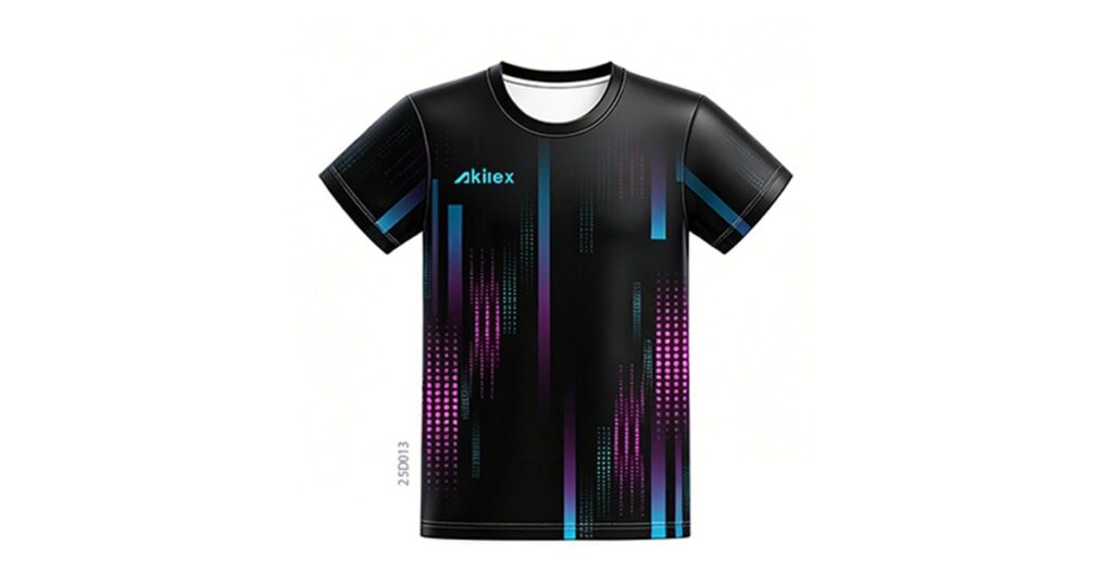 Akilex black custom esports jersey with neon purple and cyan gradient sublimation print