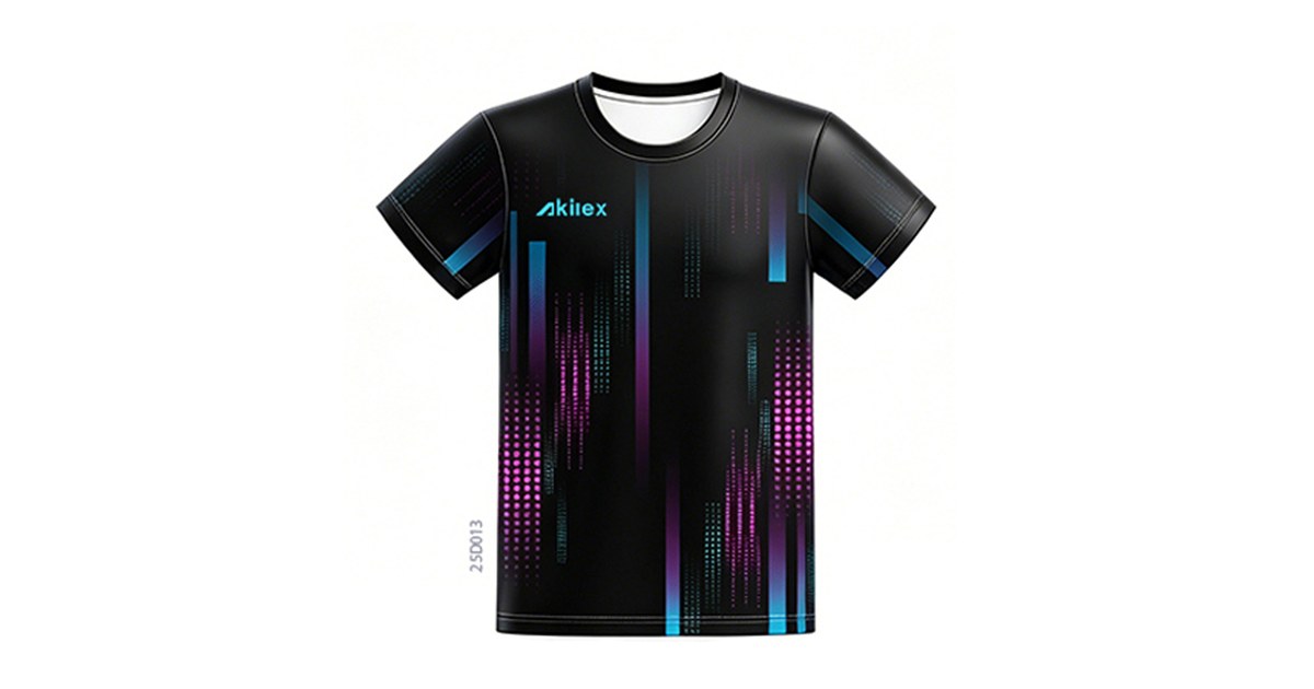 Akilex black custom esports jersey with neon purple and cyan gradient sublimation print